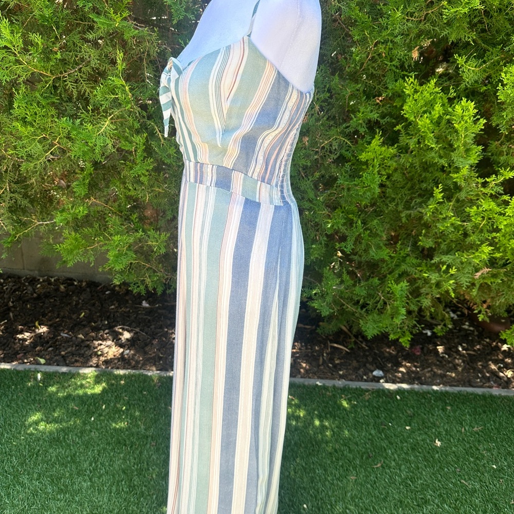 Lulus Promise Sage Green Striped Knotted Front Jumpsuit - Picture 7 of 8